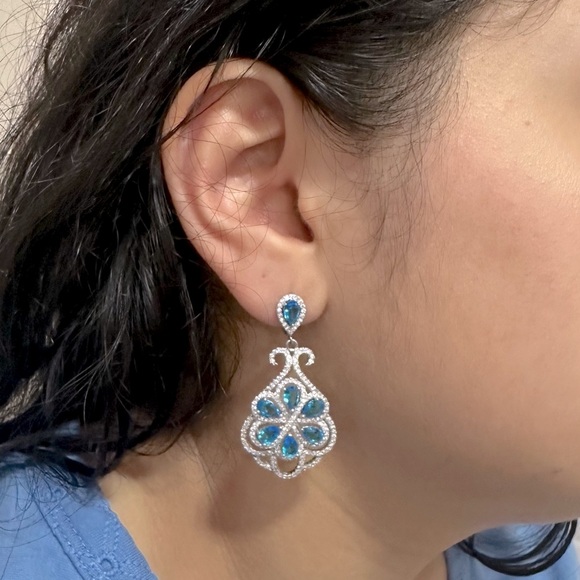 Luxury Swiss Blue Topaz Earrings - Picture 4 of 4